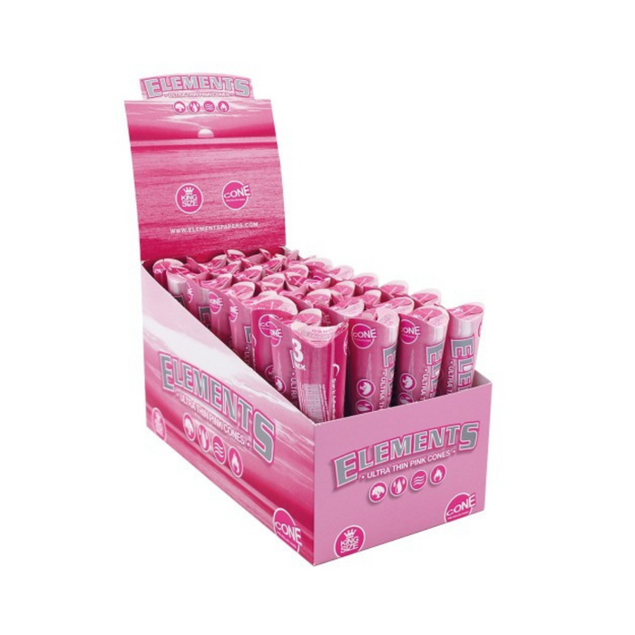 Elements Ultra Thin King Size Pre-Rolled Pink Cones - 3/32ct