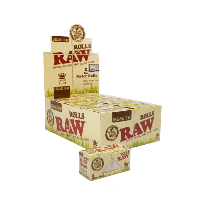 RAW Organic Hemp King Size Slim 5 Meter Rolls - 24ct