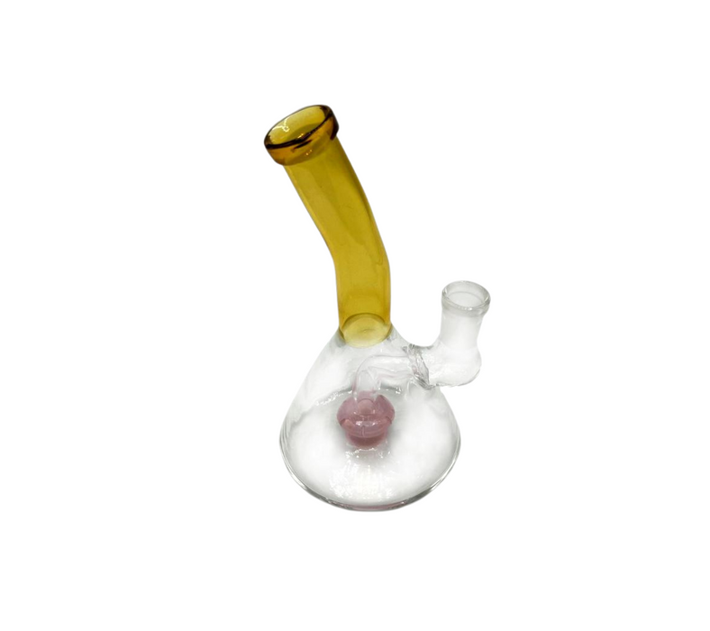 6" Gold Fume Bent Neck Water Pipe Beaker Bong