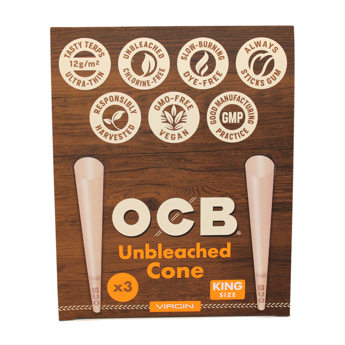 OCB Kingsize Unbleached Cones – 32/3packs