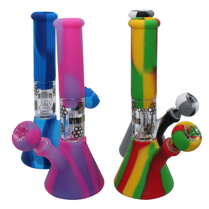 Stratus 10.5″ Silicone Water Pipe With Matching Bowl – Assorted Styles