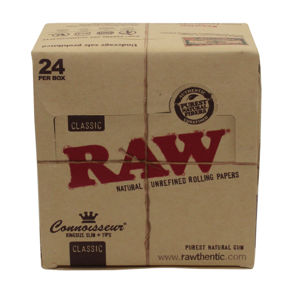 RAW Classic Connoisseur Kingsize Slim Rolling Papers + Tips - 24ct